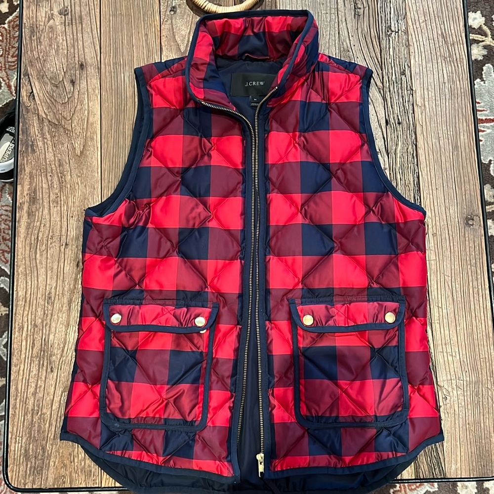J. Crew Down and Feather Buffalo Check Vest